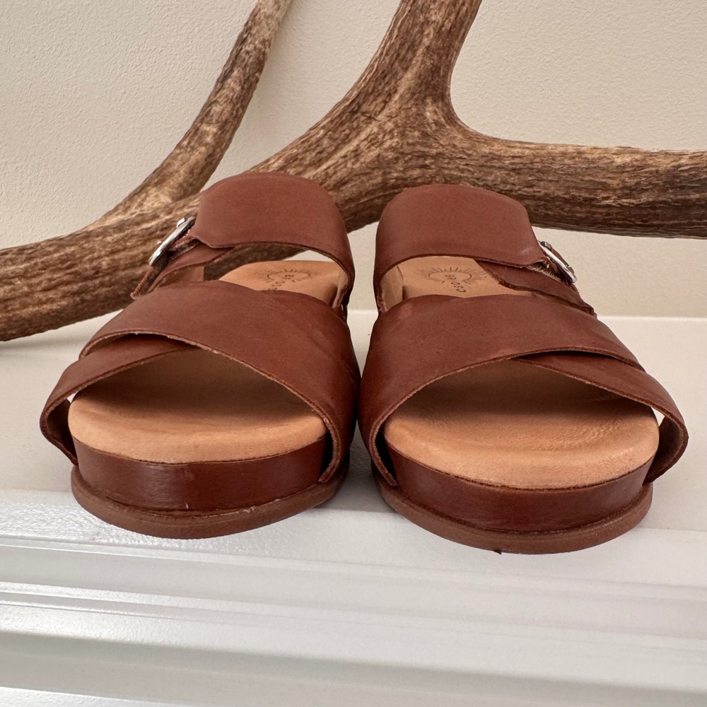 Brioso Ladera Cognac Brown Leather Platform Slide Sandals size 8M Made in Brazil - Picture 3 of 6